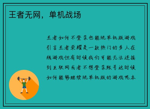 王者无网，单机战场
